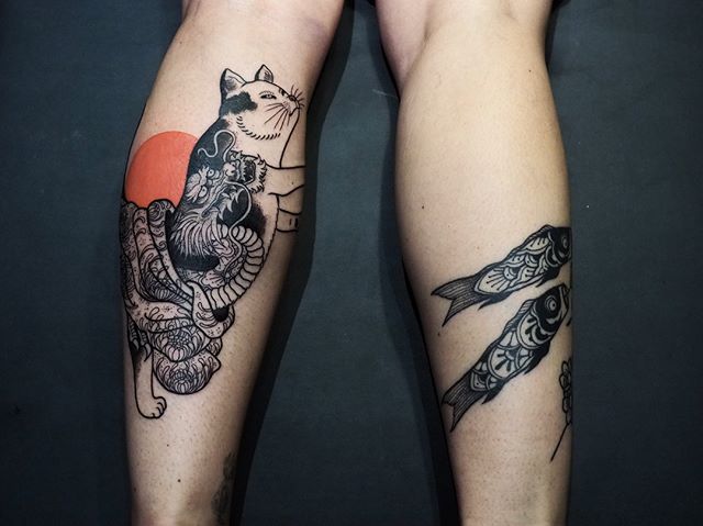 Merci Marie ! 
#carolinekarenine #tattoo #paris #cats #japanart #catandfish