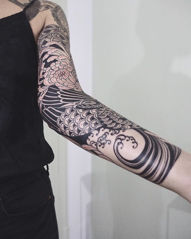 Details 
Merci Audrey ! 
#carolinekarenine #tattoo #sleeve #sleevetattoo #peacock #tatouage #japanesesleeve #peacocktattoo #ink